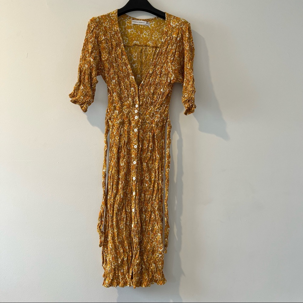 Faithfull the brand saffron Rafa ditsy floral midi dress xsmall yellow gold xs - Picture 8 of 12